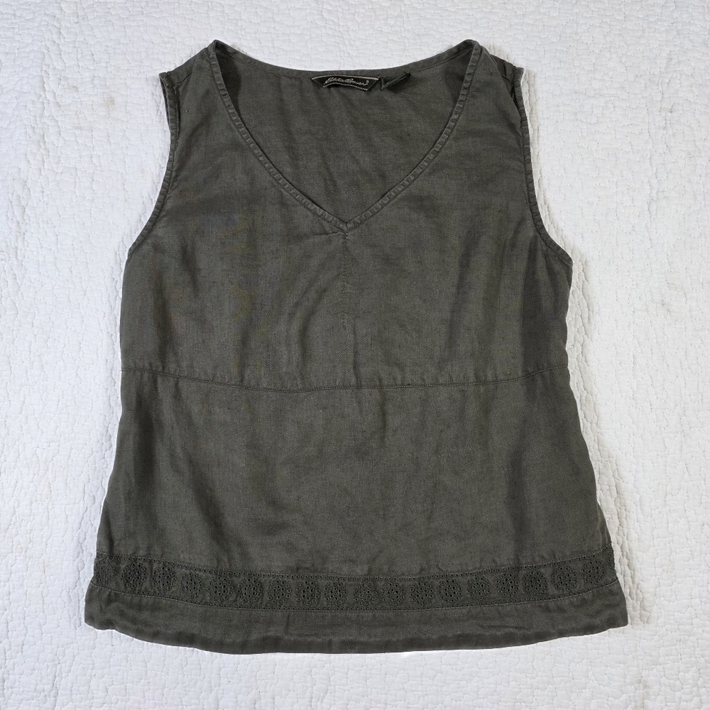 Eddie Bauer Linen Olive Green Sleeveless Tank Top